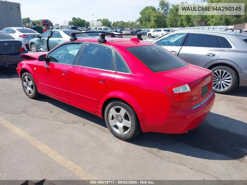 2004 Audi A4 1.8T VIN: WAULC68E94A290145 Lot: 40019717