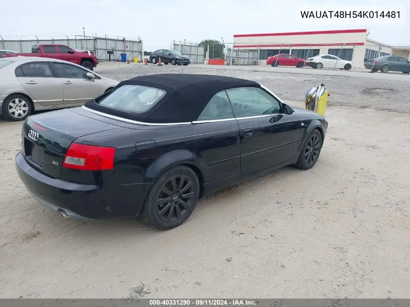 2004 Audi A4 3.0 VIN: WAUAT48H54K014481 Lot: 40331290