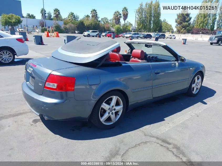 2004 Audi A4 3.0 VIN: WAUDT48H04K015261 Lot: 40339815