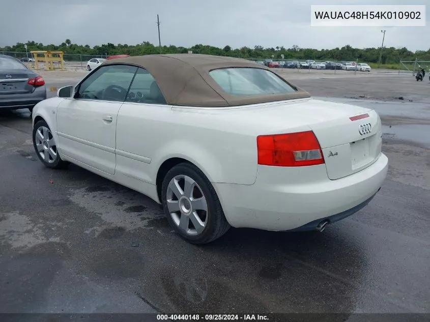 2004 Audi A4 1.8T VIN: WAUAC48H54K010902 Lot: 40440148