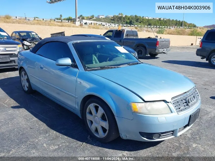 2004 Audi A4 3.0 Cabriolet VIN: WAUAT48H04K003906 Lot: 40719008