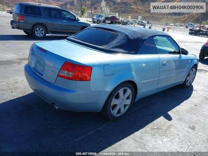 2004 Audi A4 3.0 Cabriolet VIN: WAUAT48H04K003906 Lot: 40719008