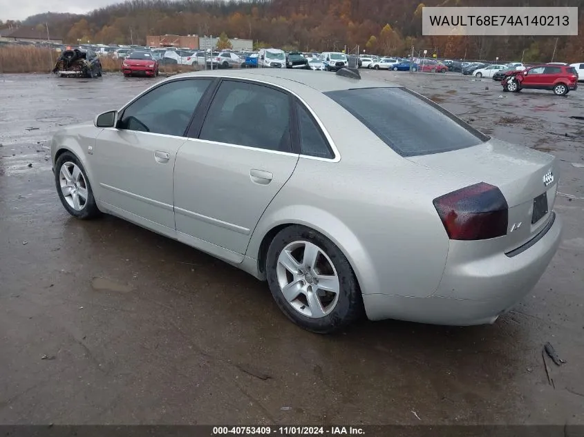 2004 Audi A4 3.0 VIN: WAULT68E74A140213 Lot: 40753409