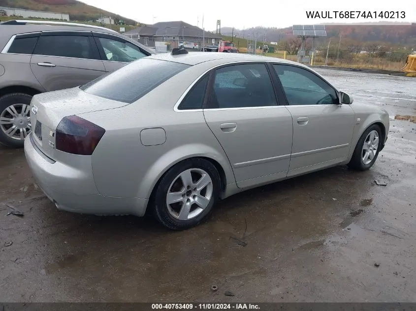 2004 Audi A4 3.0 VIN: WAULT68E74A140213 Lot: 40753409