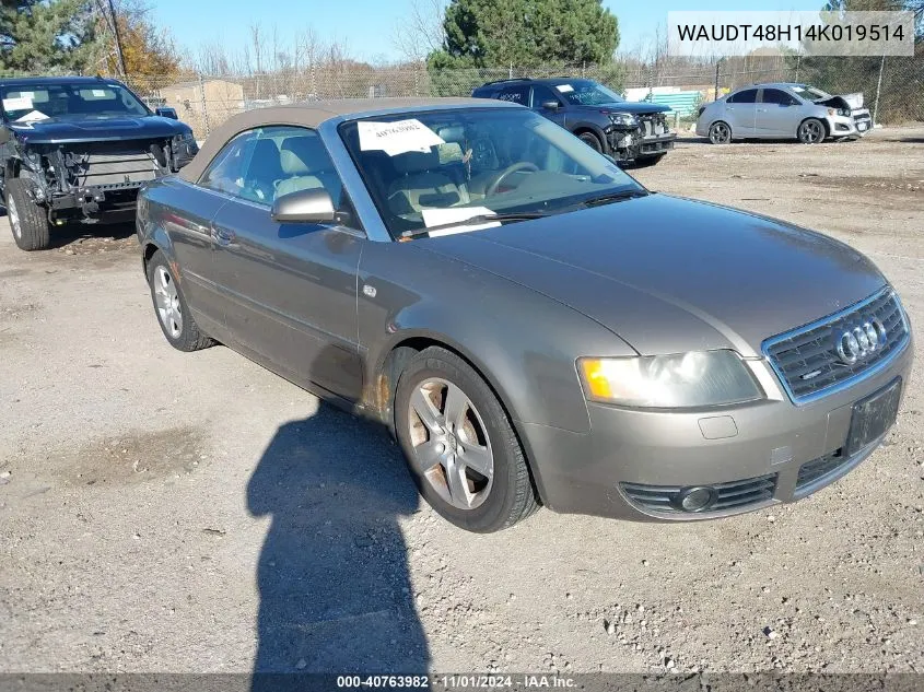 2004 Audi A4 3.0 VIN: WAUDT48H14K019514 Lot: 40763982