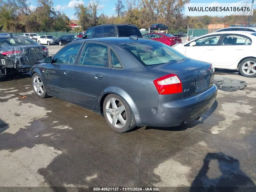 2004 Audi A4 1.8T VIN: WAULC68E54A186476 Lot: 40821137