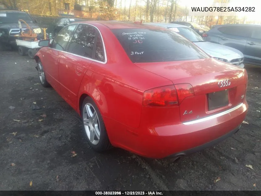 2005 Audi A4 3.2L VIN: WAUDG78E25A534282 Lot: 38323996