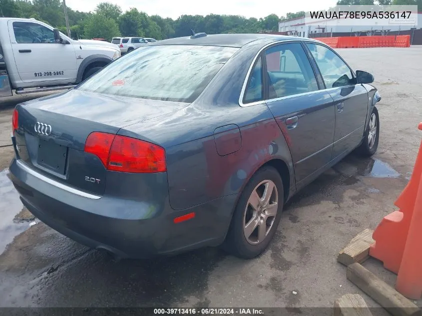 2005 Audi A4 2.0T VIN: WAUAF78E95A536147 Lot: 39713416