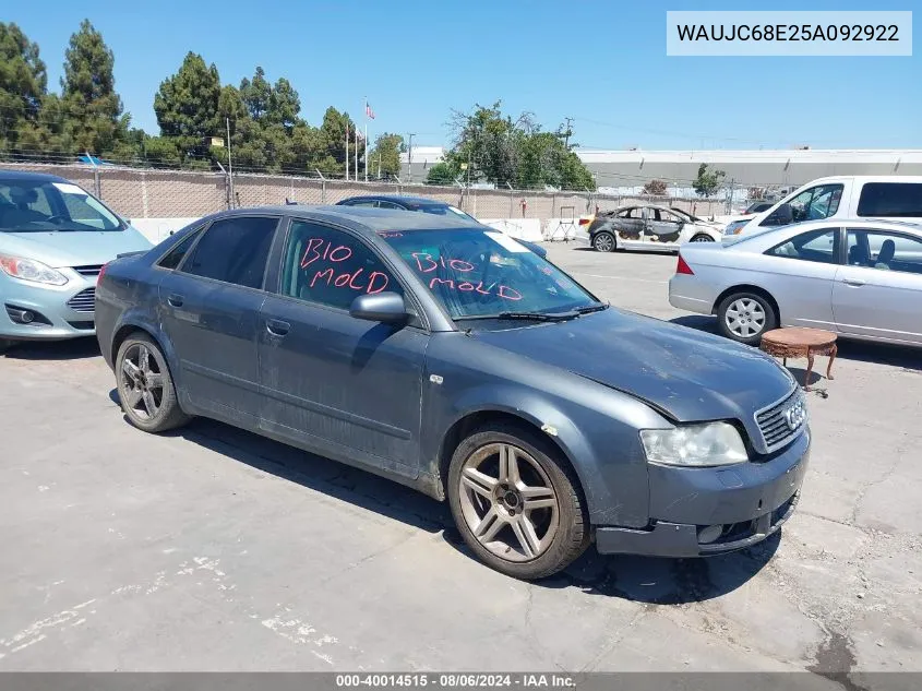 2005 Audi A4 1.8T Special Edition VIN: WAUJC68E25A092922 Lot: 40014515