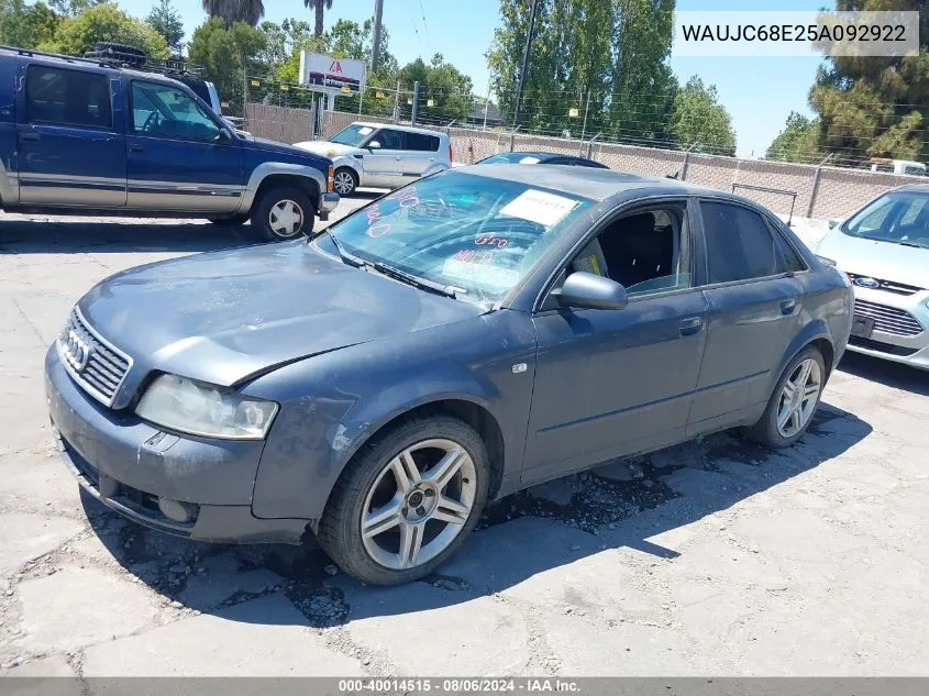 2005 Audi A4 1.8T Special Edition VIN: WAUJC68E25A092922 Lot: 40014515