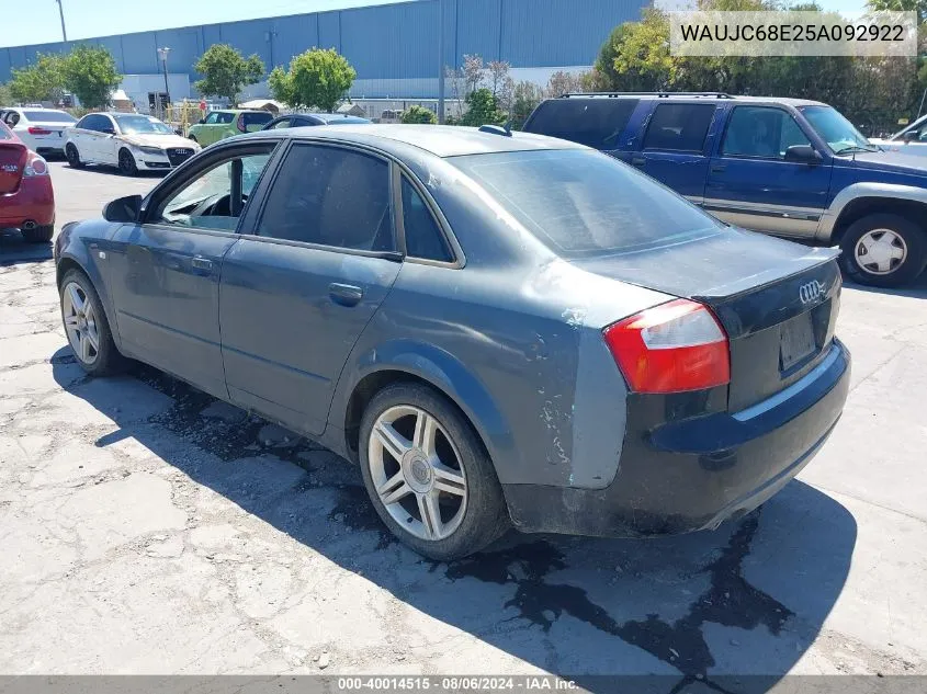 2005 Audi A4 1.8T Special Edition VIN: WAUJC68E25A092922 Lot: 40014515