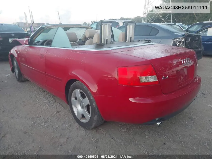 2005 Audi A4 1.8 Cabriolet VIN: WAUAC48HX5K011111 Lot: 40150526