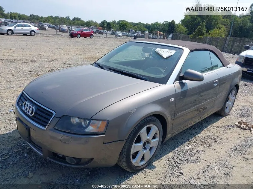 2005 Audi A4 3.0 VIN: WAUDT48H75K013167 Lot: 40237718