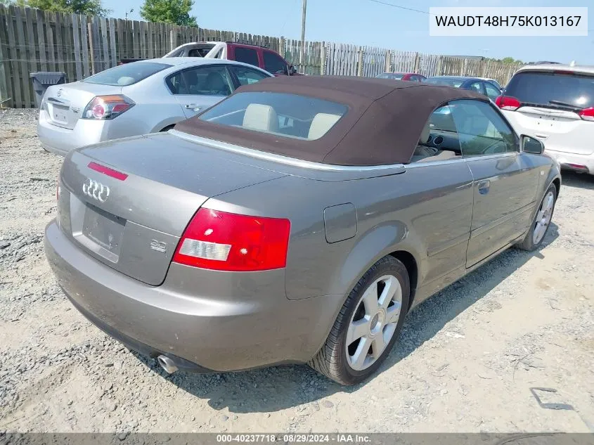 2005 Audi A4 3.0 VIN: WAUDT48H75K013167 Lot: 40237718