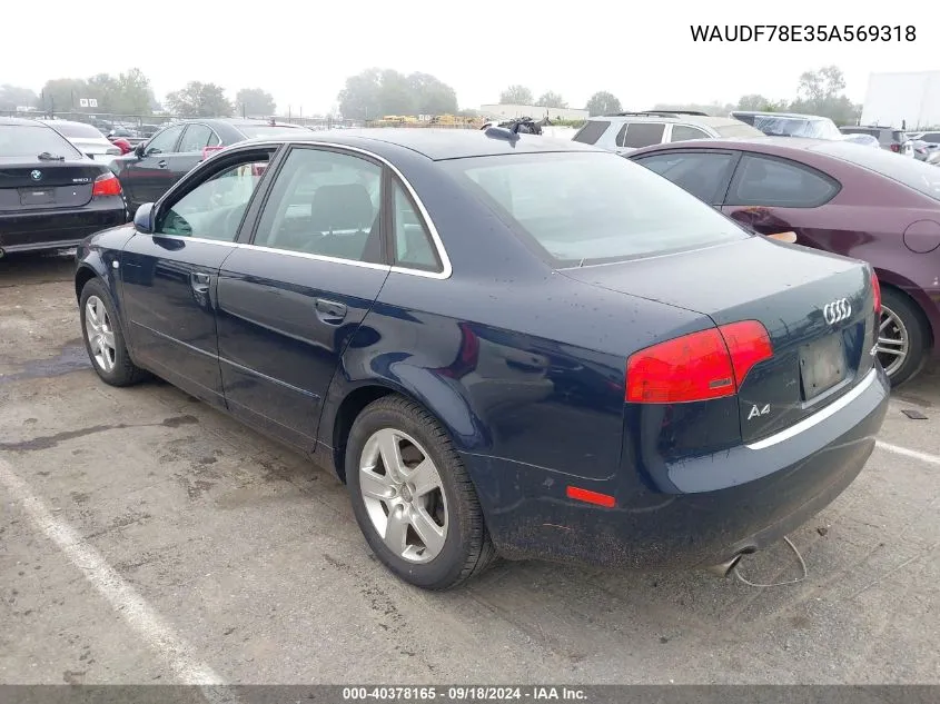 2005 Audi A4 2.0T VIN: WAUDF78E35A569318 Lot: 40378165