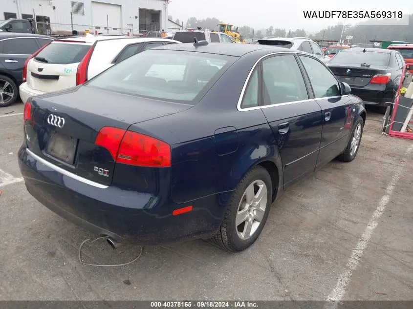 2005 Audi A4 2.0T VIN: WAUDF78E35A569318 Lot: 40378165