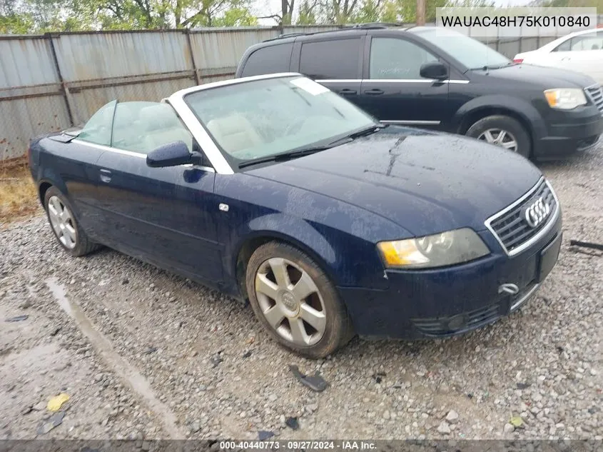 2005 Audi A4 1.8T VIN: WAUAC48H75K010840 Lot: 40440773