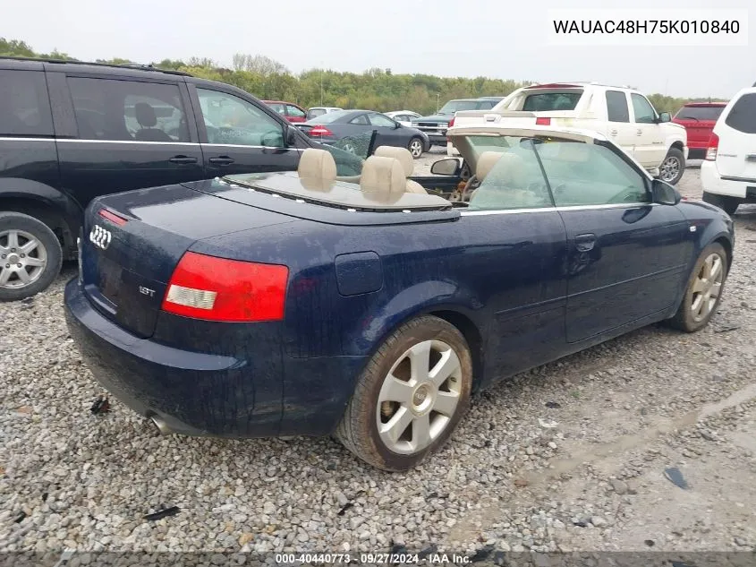 2005 Audi A4 1.8T VIN: WAUAC48H75K010840 Lot: 40440773