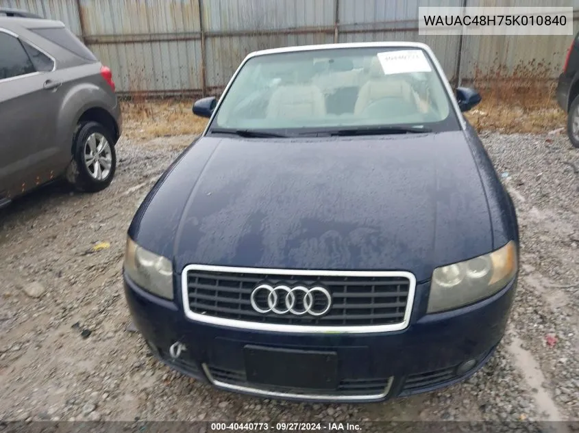 2005 Audi A4 1.8T VIN: WAUAC48H75K010840 Lot: 40440773