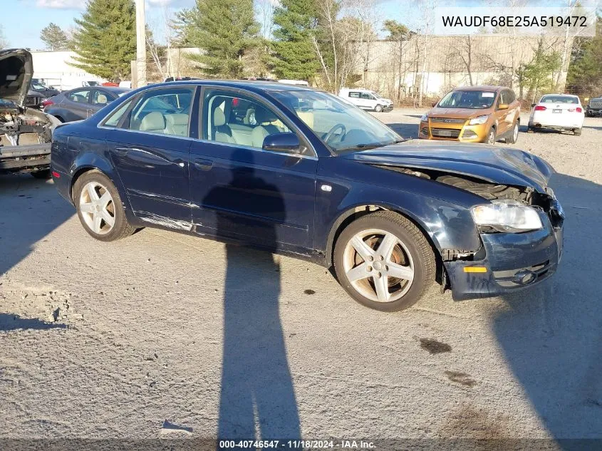 2005 Audi A4 2.0T VIN: WAUDF68E25A519472 Lot: 40746547