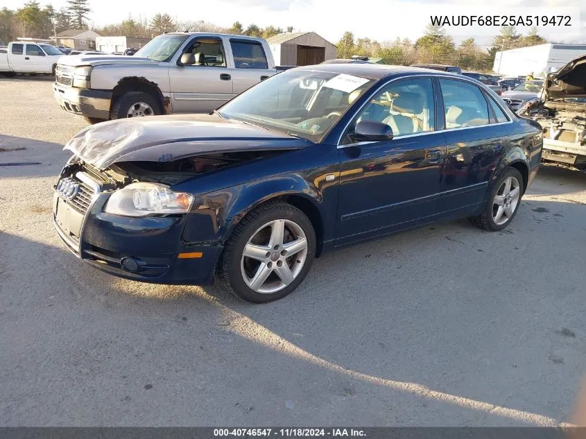 2005 Audi A4 2.0T VIN: WAUDF68E25A519472 Lot: 40746547