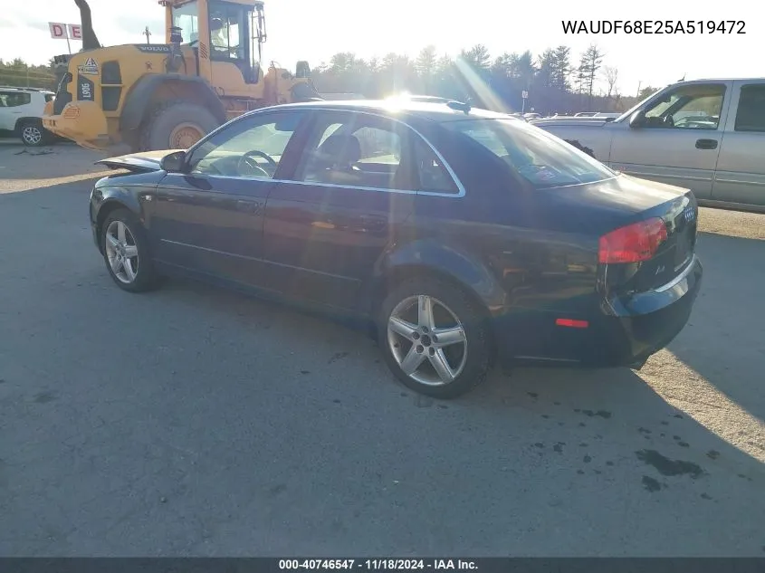 2005 Audi A4 2.0T VIN: WAUDF68E25A519472 Lot: 40746547