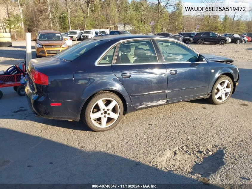 2005 Audi A4 2.0T VIN: WAUDF68E25A519472 Lot: 40746547