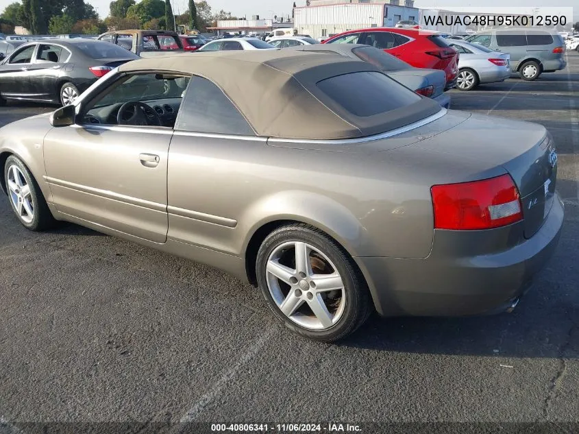 2005 Audi A4 1.8T VIN: WAUAC48H95K012590 Lot: 40806341