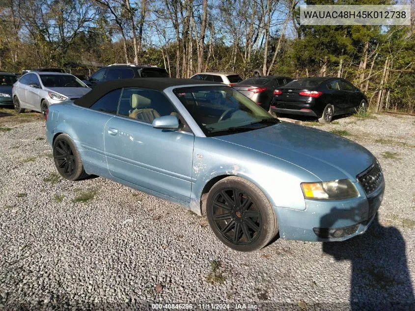 2005 Audi A4 1.8T VIN: WAUAC48H45K012738 Lot: 40846296