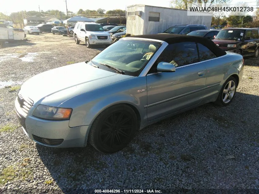 2005 Audi A4 1.8T VIN: WAUAC48H45K012738 Lot: 40846296