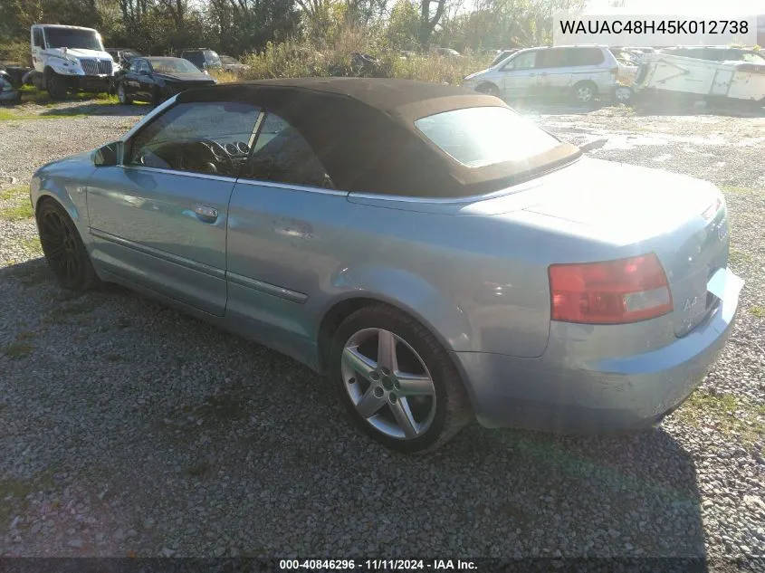 2005 Audi A4 1.8T VIN: WAUAC48H45K012738 Lot: 40846296