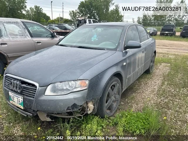 2006 Audi A4 2.0T Quattro VIN: WAUDF78E26A003281 Lot: 20162442