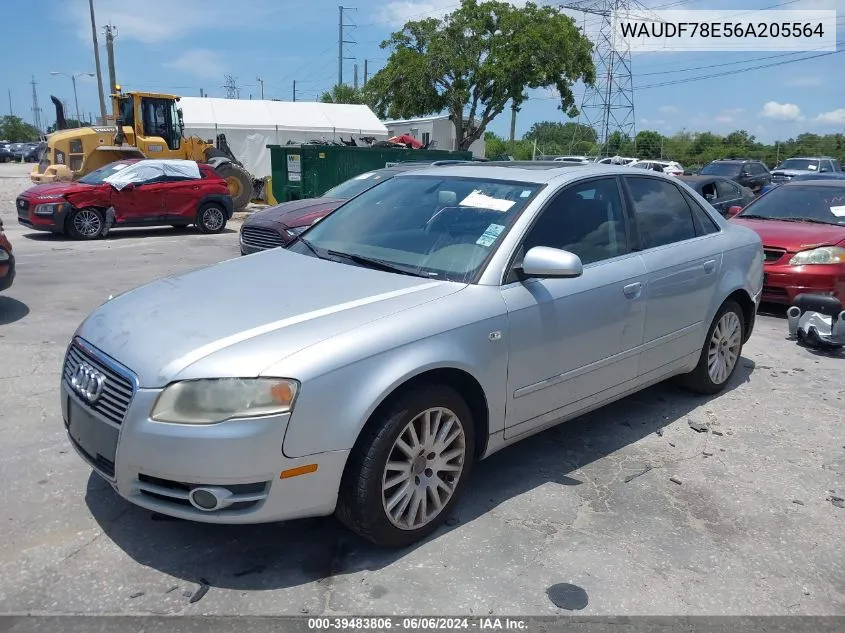 2006 Audi A4 2.0T VIN: WAUDF78E56A205564 Lot: 39483806