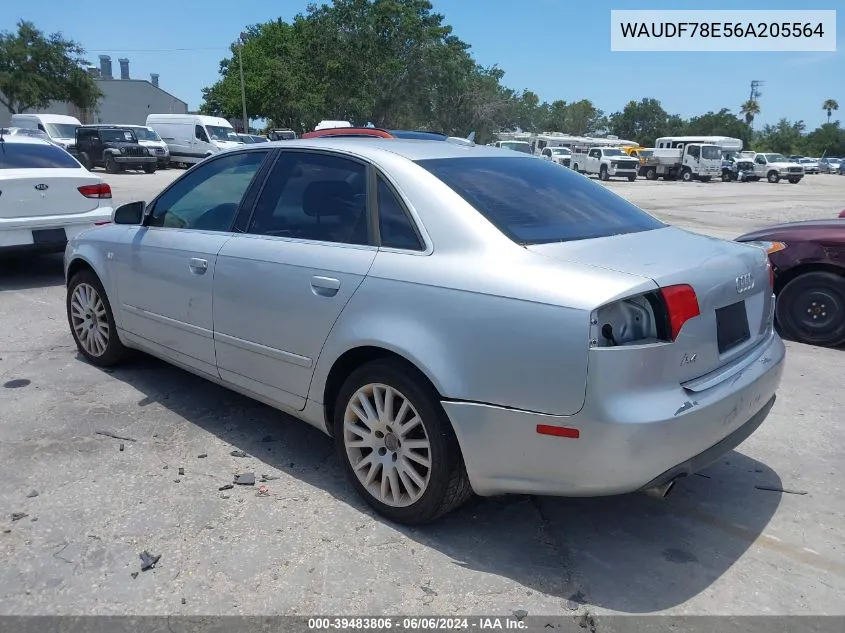 2006 Audi A4 2.0T VIN: WAUDF78E56A205564 Lot: 39483806