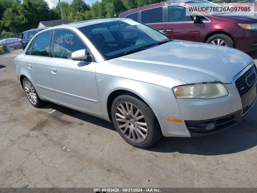 2006 Audi A4 2.0T VIN: WAUDF78E26A097985 Lot: 40163426