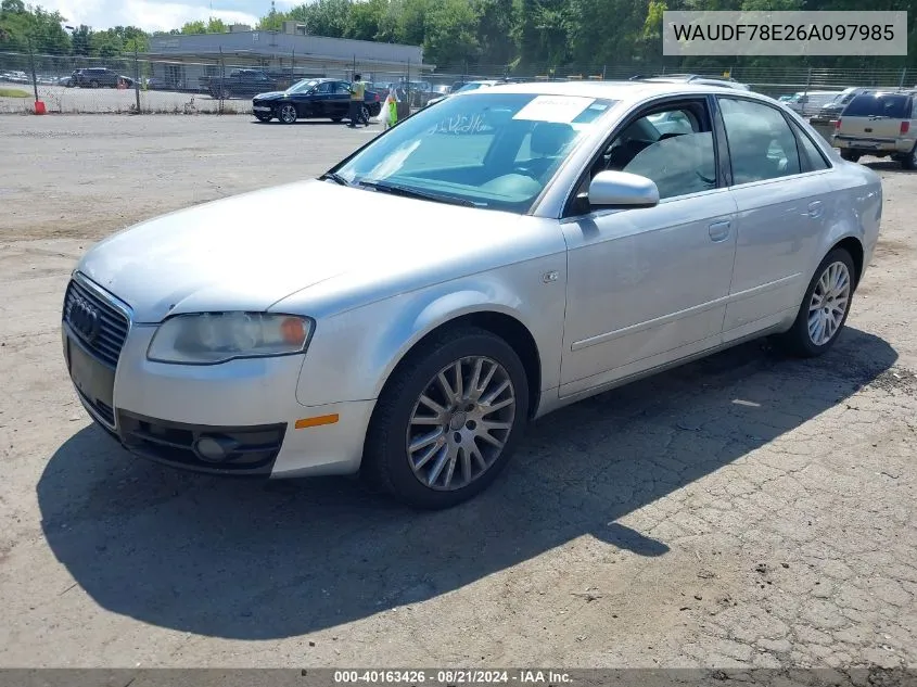 2006 Audi A4 2.0T VIN: WAUDF78E26A097985 Lot: 40163426