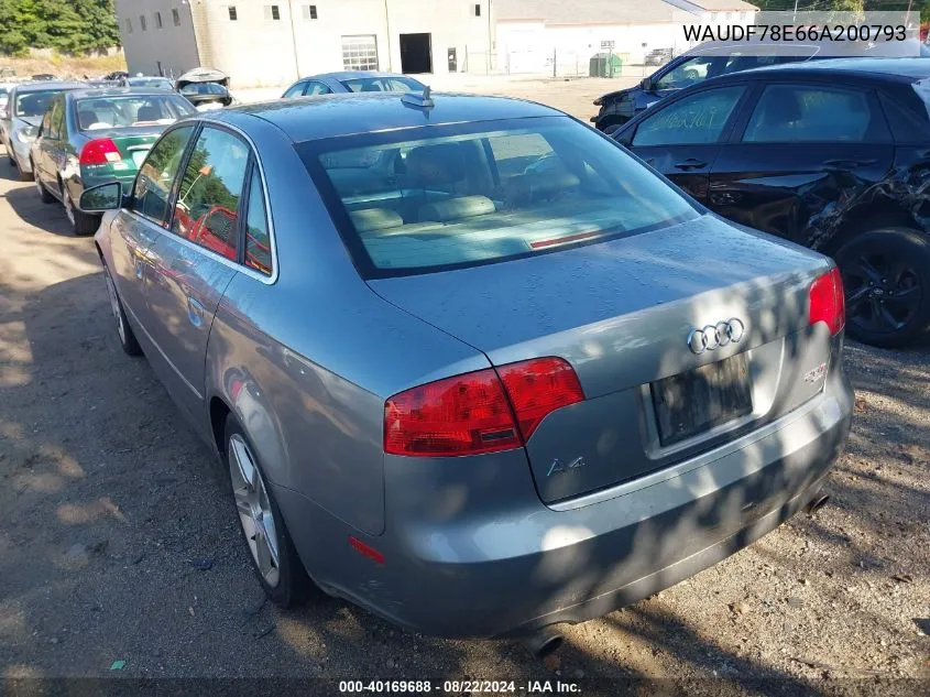 2006 Audi A4 2.0T VIN: WAUDF78E66A200793 Lot: 40169688