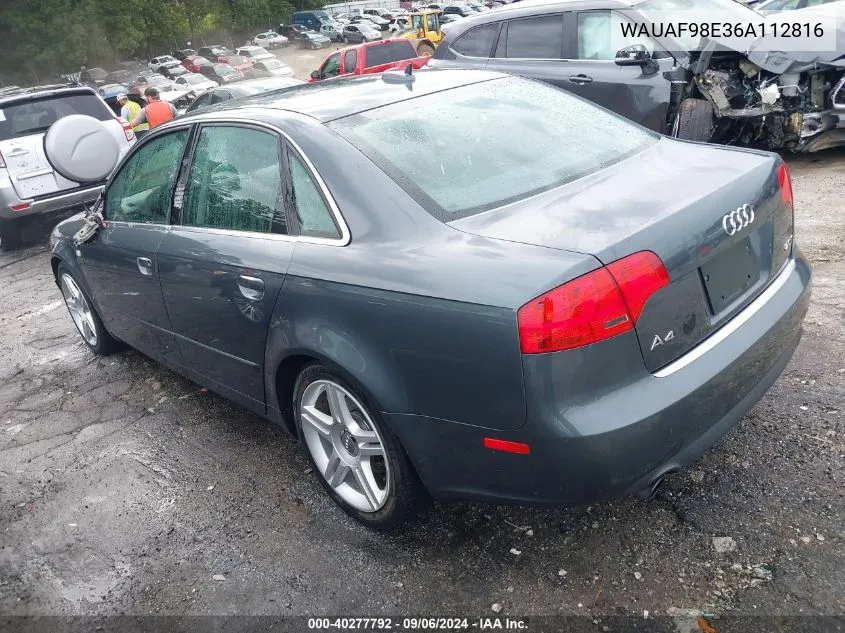 2006 Audi A4 2.0T VIN: WAUAF98E36A112816 Lot: 40277792