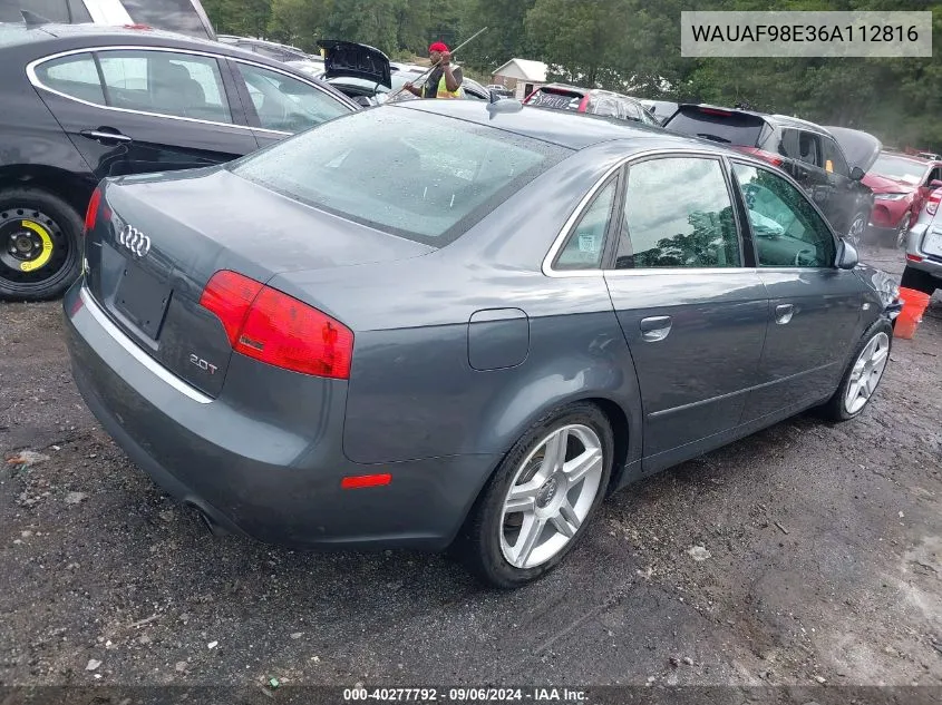 2006 Audi A4 2.0T VIN: WAUAF98E36A112816 Lot: 40277792