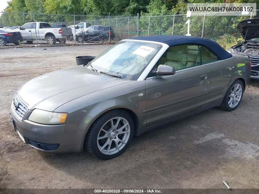 2006 Audi A4 1.8T VIN: WAUAC48H76K008152 Lot: 40280325