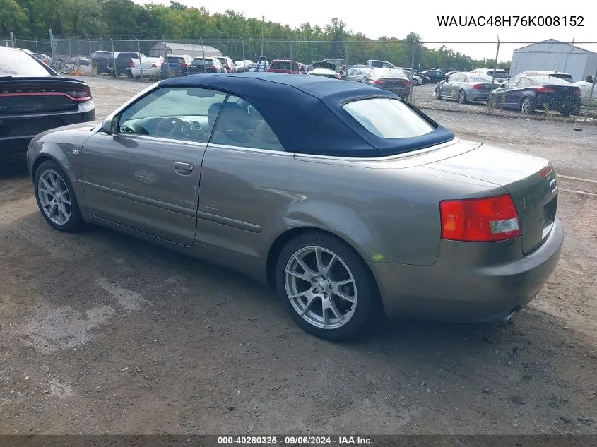 WAUAC48H76K008152 2006 Audi A4 1.8T