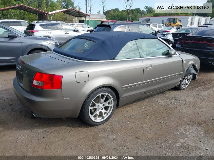 2006 Audi A4 1.8T VIN: WAUAC48H76K008152 Lot: 40280325