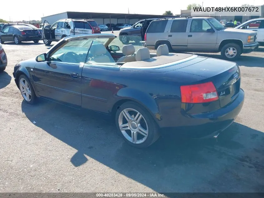 2006 Audi A4 3.0 VIN: WAUDT48HX6K007672 Lot: 40283428