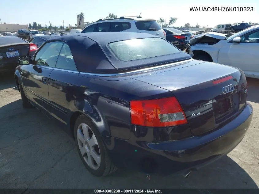 2006 Audi A4 1.8T VIN: WAUAC48H76K010323 Lot: 40305238