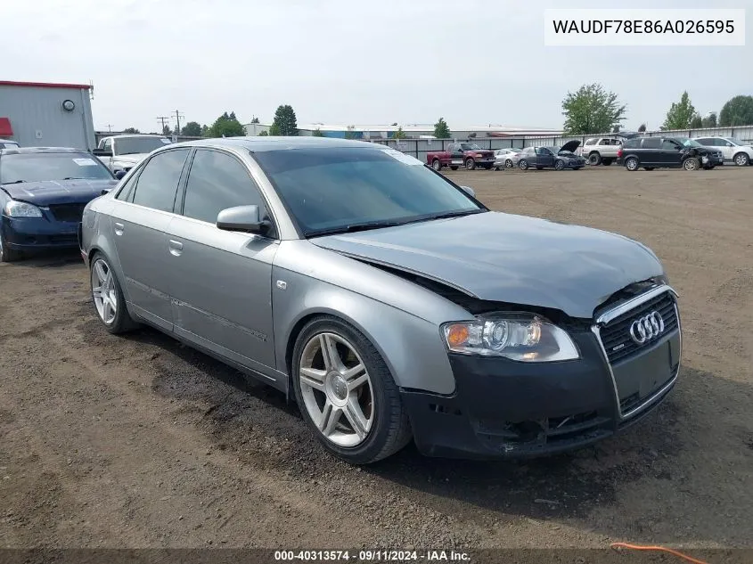 2006 Audi A4 2.0T VIN: WAUDF78E86A026595 Lot: 40313574