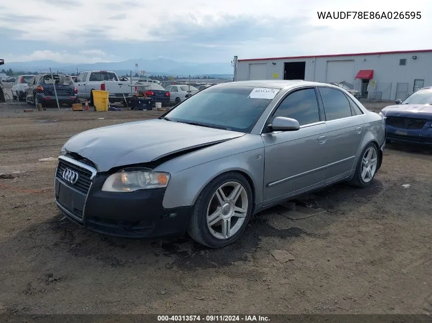 2006 Audi A4 2.0T VIN: WAUDF78E86A026595 Lot: 40313574