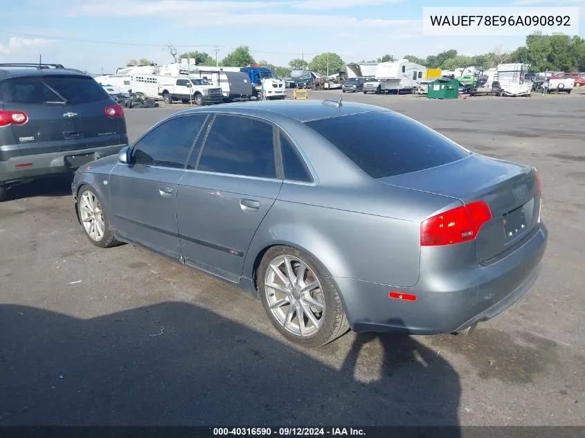 2006 Audi A4 2.0T VIN: WAUEF78E96A090892 Lot: 40316590