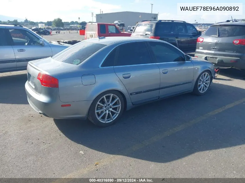 2006 Audi A4 2.0T VIN: WAUEF78E96A090892 Lot: 40316590