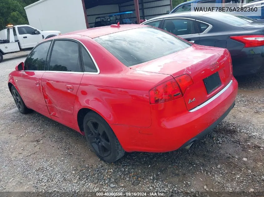 2006 Audi A4 2.0T VIN: WAUAF78E76A282360 Lot: 40360556