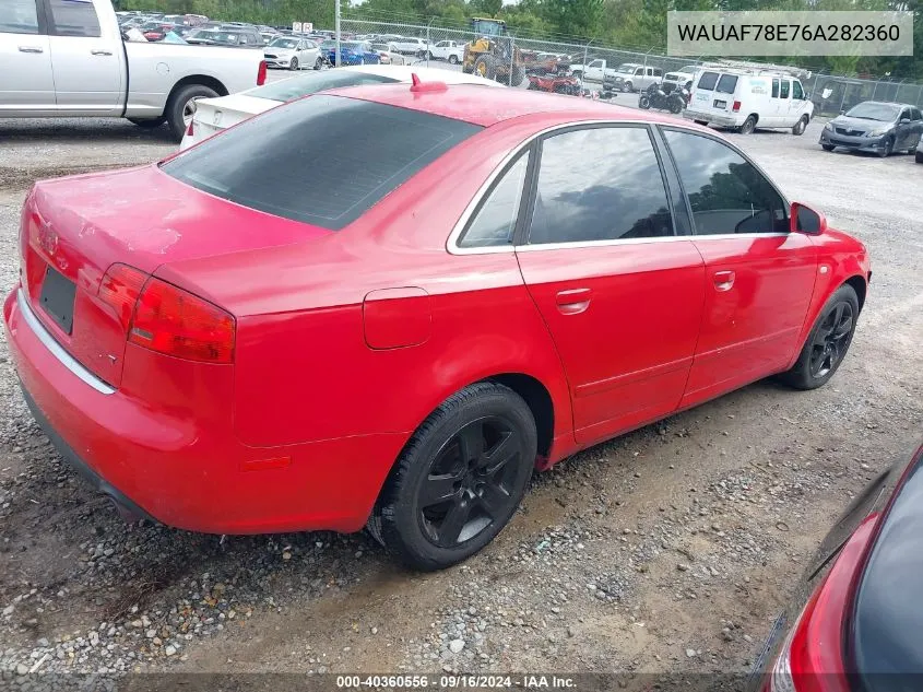 2006 Audi A4 2.0T VIN: WAUAF78E76A282360 Lot: 40360556